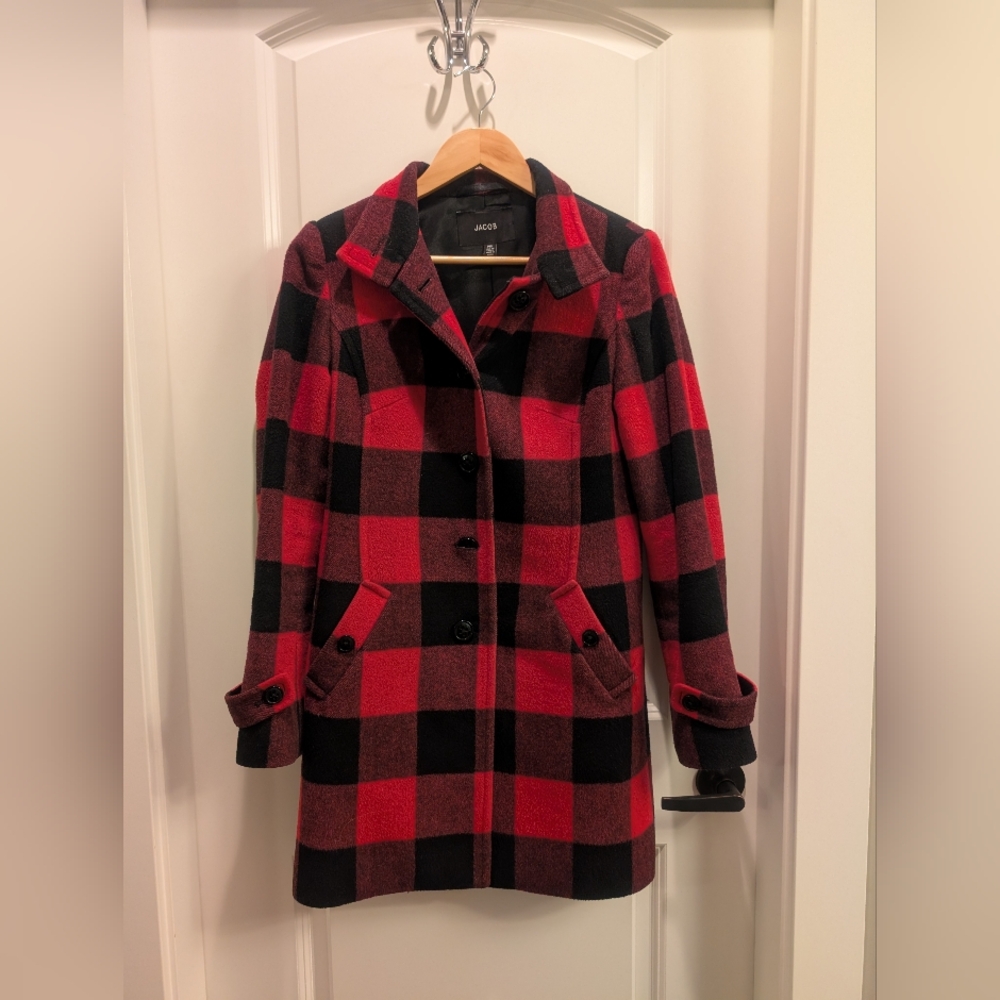 Jacob Pink and Black Pea Coat Wool Blend